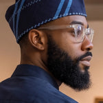 Gbesoke™ Navy Blue & Turquoise African Aso Oke Fila Hat for Men – Handmade Nigerian Yoruba Traditional Cap | African Hat for Men | African Fashion by Dupsie's African Fashion DPAHNBTQ32 by Dupsie's African Fashion