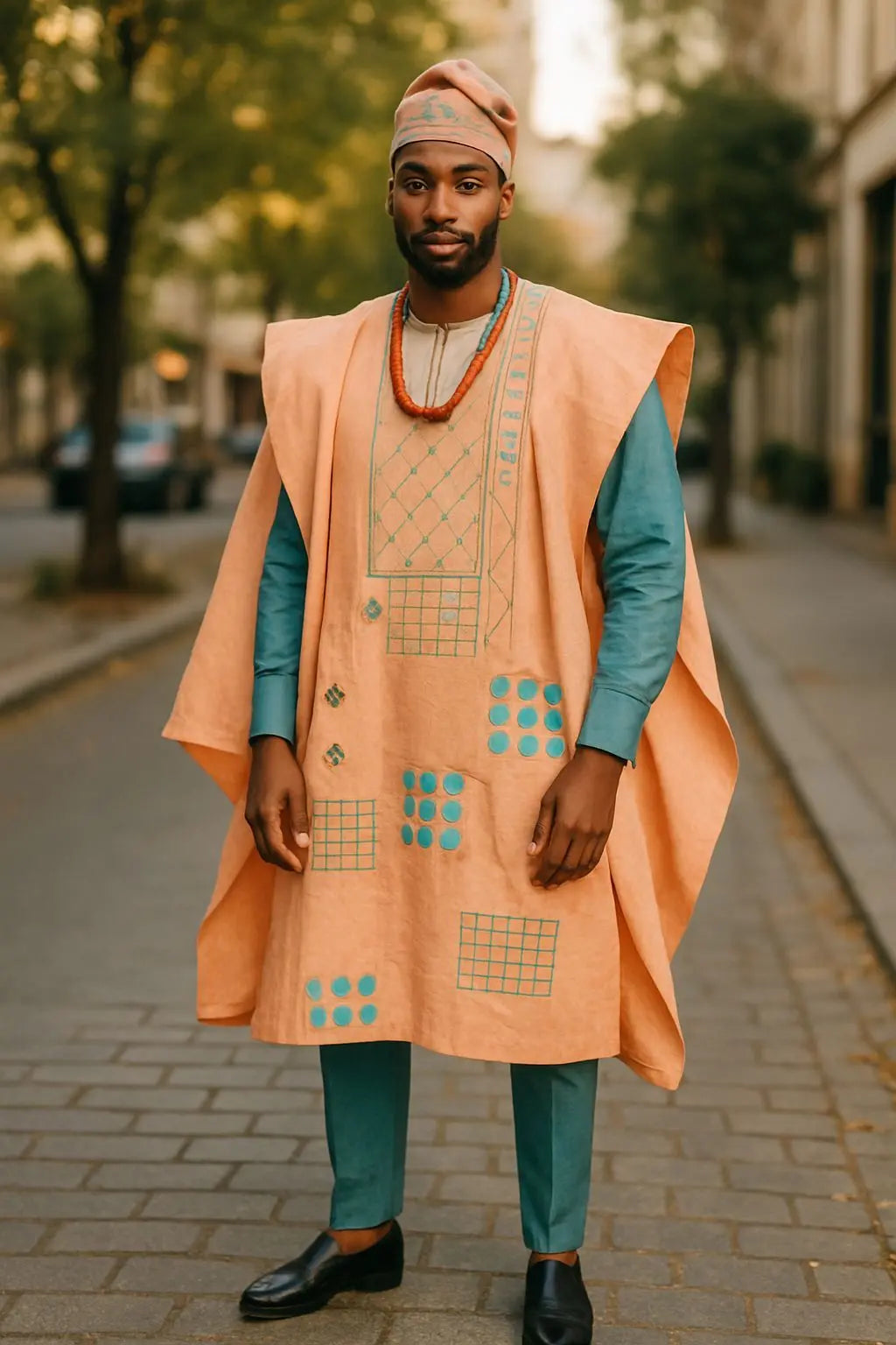 Peach and Teal Aso Oke Agbada Robe DPAAPT22| African Clothing by Dupsi ...