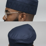 Handwoven cotton Yoruba fila kufi African men hat in navy blue, premium African fashion for men and African attire for Nigerian wedding style