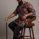 Igwe Blue Velvet Isiagu Dashiki Shirt for Men | African Igbo Fashion DPISBORWB by Dupsies