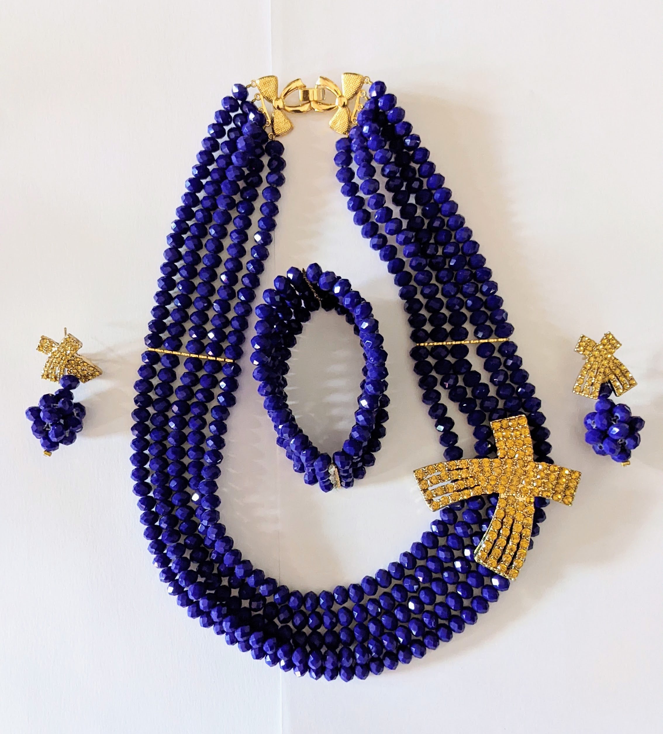 Temitayo Royal-Blue and Gold African 4pc bead set for women-DPBSRBG4