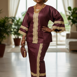 Elegant burgundy African brocade top with lace trimming by Dupsie's African Fashion