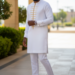 Ivory Off-White Slim-fit African Senator Dashiki Top with Gold Embroidery Design by Dupsie's African Fashion 