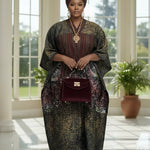 Full length Iyawa African women tie-dye Aso Oke kaftan dress, elegant African attire by Dupsie’s African Fashion