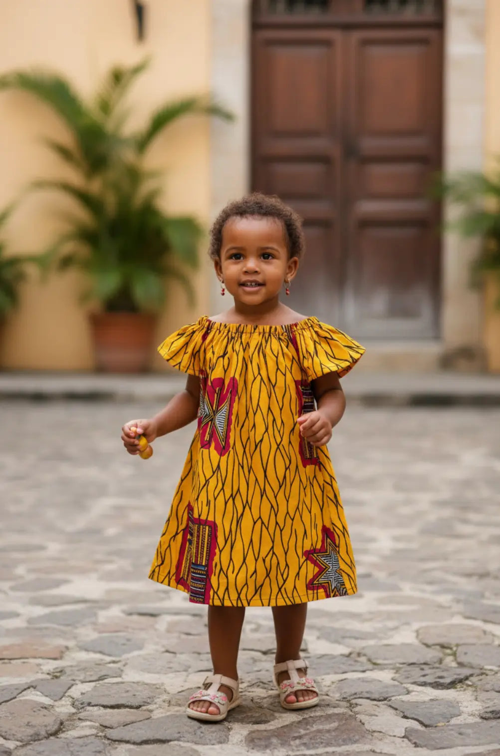 Jere - Stunning Golden Yellow Ankara Smocked Dress for Girls | Dupsie's African Fashion DPCUMD5