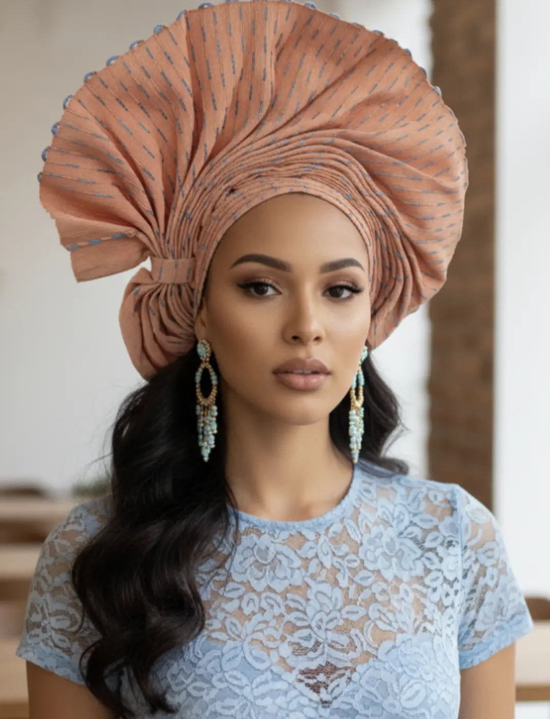 Elegant Peach  Headwrap Queen Headwrap (Peach Cloud) - Atelier APL main image 2