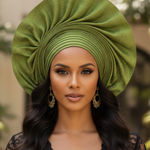 Light Green Aso Oke Autogele Head Wrap Hat by Dupsie's