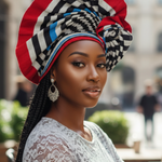 Jumi Crown Autogele red grey black blue Aso Oke pre tied head wrap hat by Dupsie’s African Fashion African clothing for women