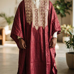 Kojo Burgundy and Cream Embroidered Agbada for men - Dupsie’s African Fashion