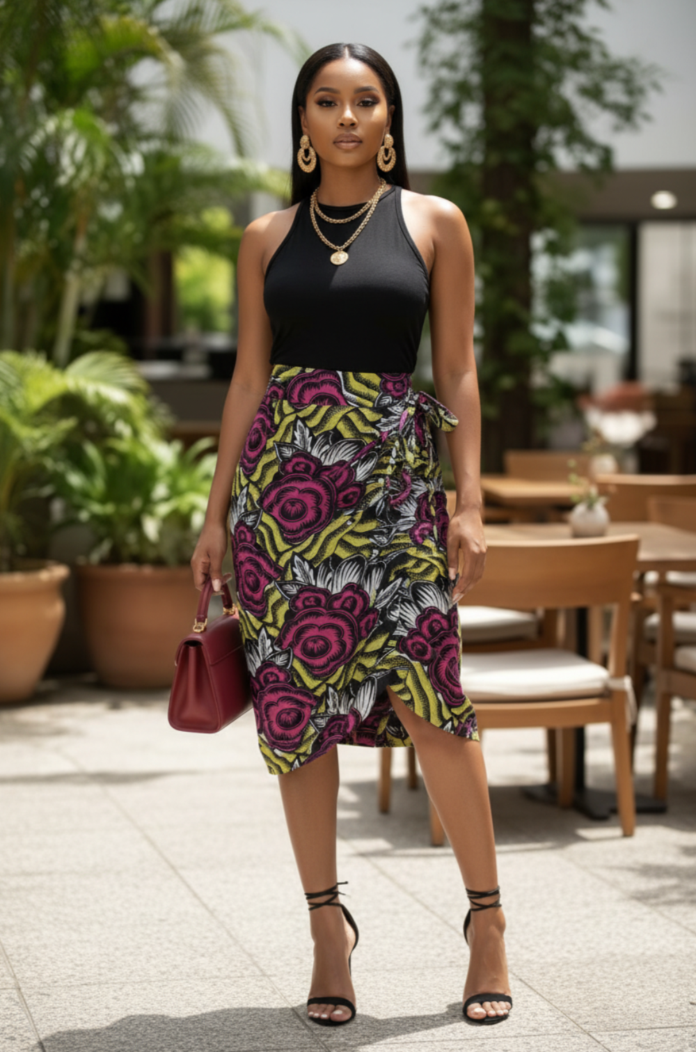 Mobolade Red Diamond Print Shawl Vest-DPSH2687 - Dupsie's