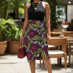Kora African Print Pencil Skirt in Yellow, Fuchsia Pink, Black, and Off-White