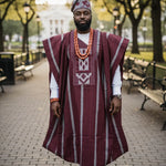 Lagbara Aso Oke Agbada Robe for men in burgundy and grey
