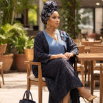 Dupsie's Navy Blue African Print Fashion Caftan Dress for Women | Lana DPCDNBLB5 by Dupsie's African Fashion