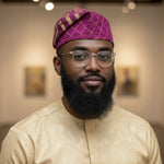 Latidoye fuchsia handwoven Aso Oke Yoruba hat for men by Dupsie’s African Fashion, luxury African hat for Nigerian weddings and African clothing for men