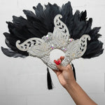 Lefleur Black & Silver African Feather Fan for women by Dupsie's