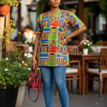Multicolored Kente African print Dashiki top for women by Dupsie's African Fashion.