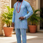 Light Blue African Sequin Lace Dashiki Top with Floral Embroidery