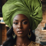 Light-Green Aso Oke Autogele Ready Head Wrap Hat by Dupsie's