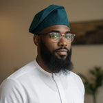 Lolu embroidered green Fila Kufi African hat for men by Dupsie’s African Fashion, handwoven cotton Nigerian Yoruba hat