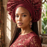 Lorna Burgundy Aso Oke Autogele Hat | African Pre-Tied Gele Head Wrap for Women DPAGBLC74 by Dupsie's African Fashion