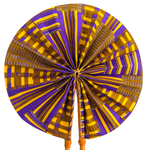 African fashion accessory – retractable foldable fan in royal purple and gold print by Dupsie’s African Fashion