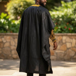 Jelani Elegant Black African Agbada Robe with Gold Embroidery DP2466SAO | Dupsie’s African Fashion by Dupsie's African Fashion