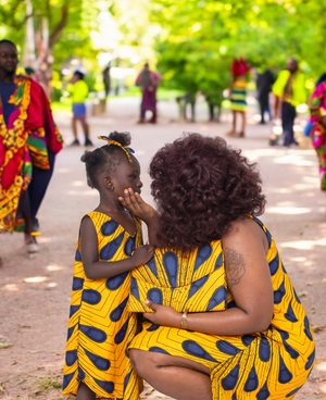 Mother daughter African print Orange Blue dress Dupsies