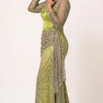 Nailah African wedding and formal dress with lime green satin and champagne-silver beadwork