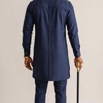 Navy blue African Senator Dashiki-inspired top and matching pants for men