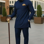 Navy Blue African Senator Dashiki Top with Press-Down Buttons by Dupsie's African Fashion