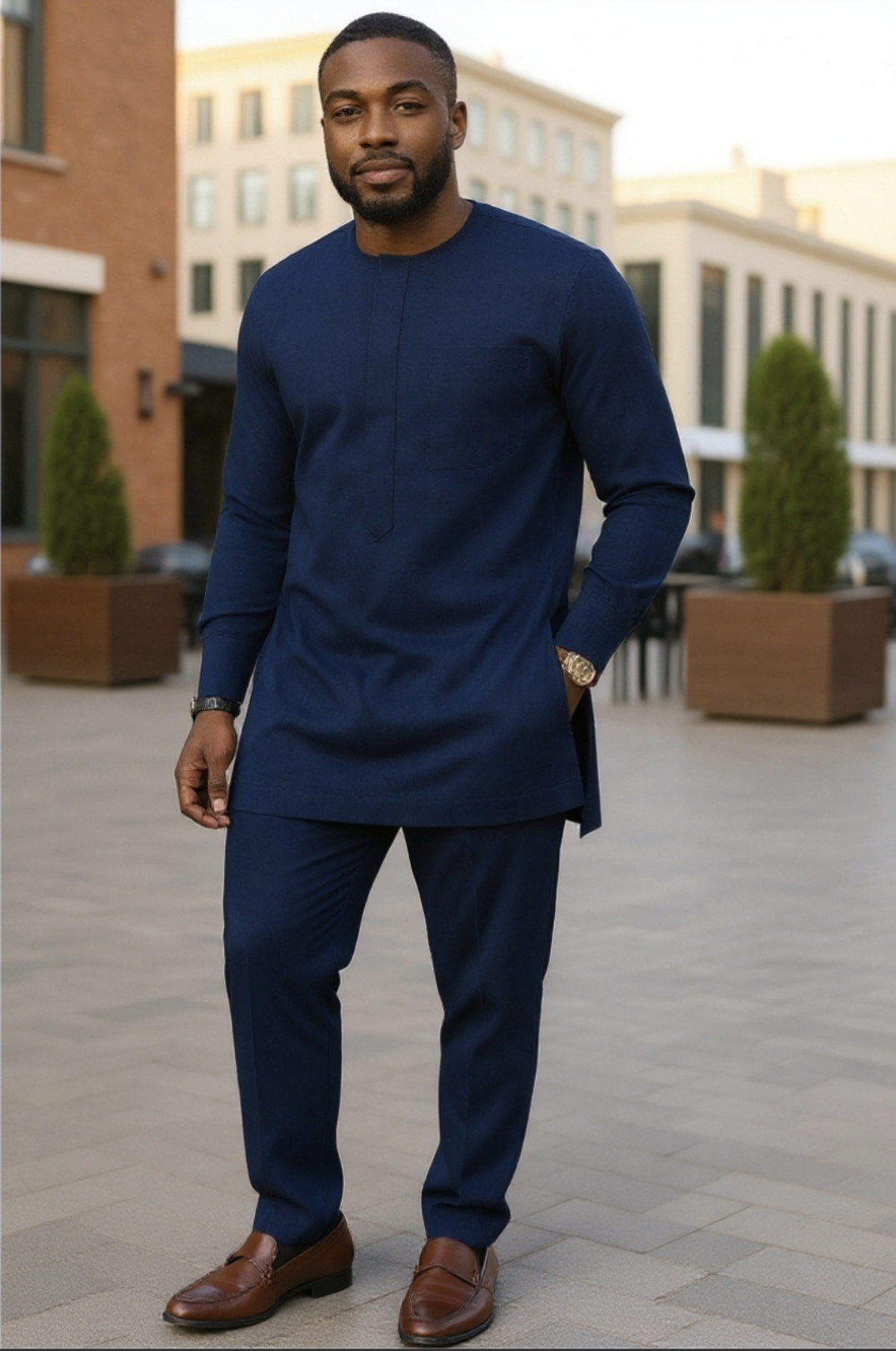 Matching Navy Blue Drawstring Pants for Men by Dupsie's African Fashion