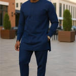 Matching Navy Blue Drawstring Pants for Men by Dupsie's African Fashion