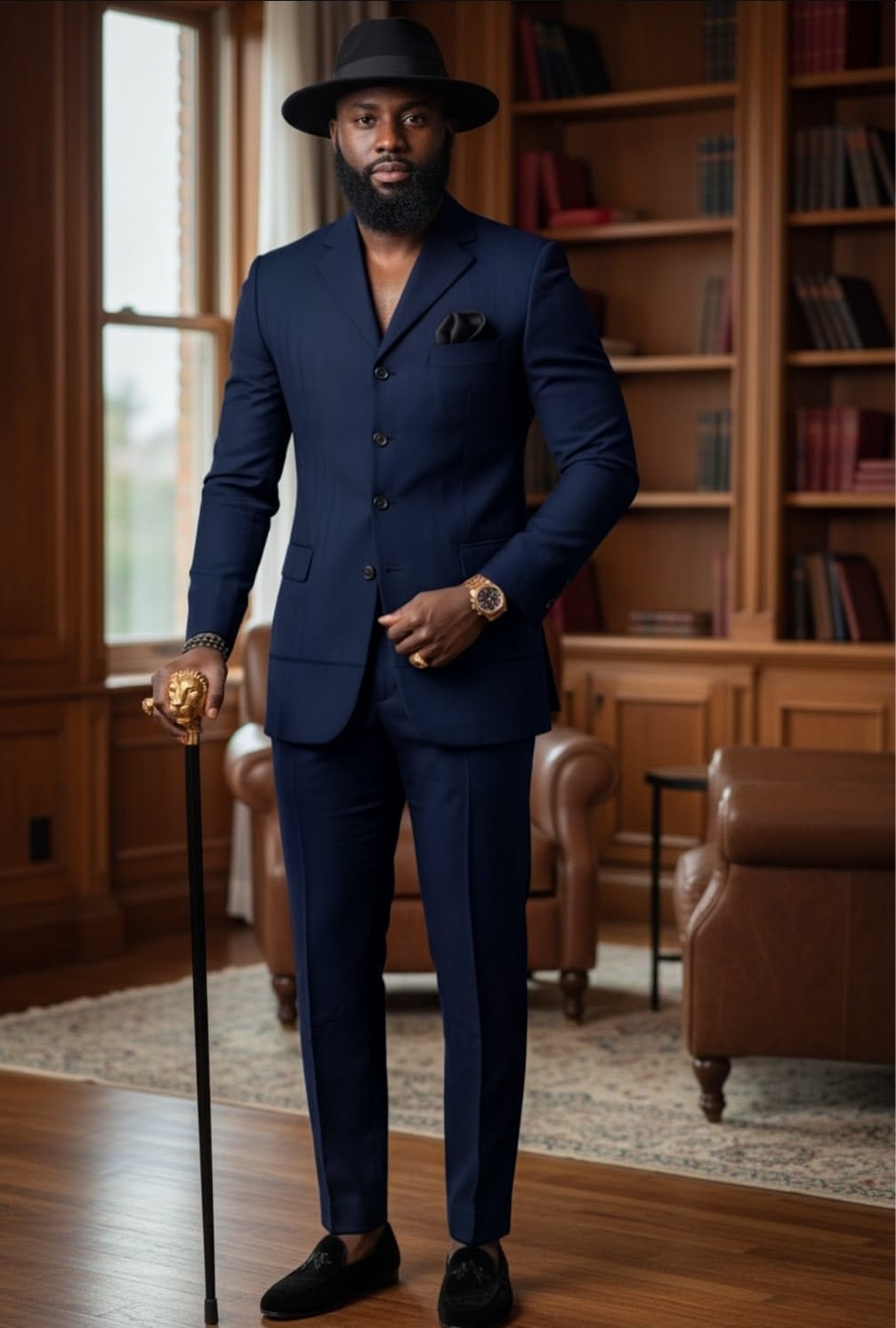 Navy-Blue Four-Button African Suit for Men by Dupsie's Fashion