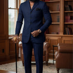 Navy-Blue Four-Button African Suit for Men by Dupsie's Fashion