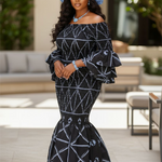 Cotton African Print Fabric in Navy and Powder Blue