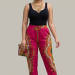 Ngelah Red African Print Pants for Women | Cotton Kitenge Ankara Pants | Dupsie’s African Fashion DP3975EPW by Dupsie's African Fashion