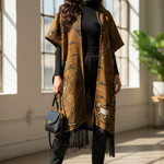 Front view of Nifas African Mud Cloth Kimono Dress showcasing intricate patterns.