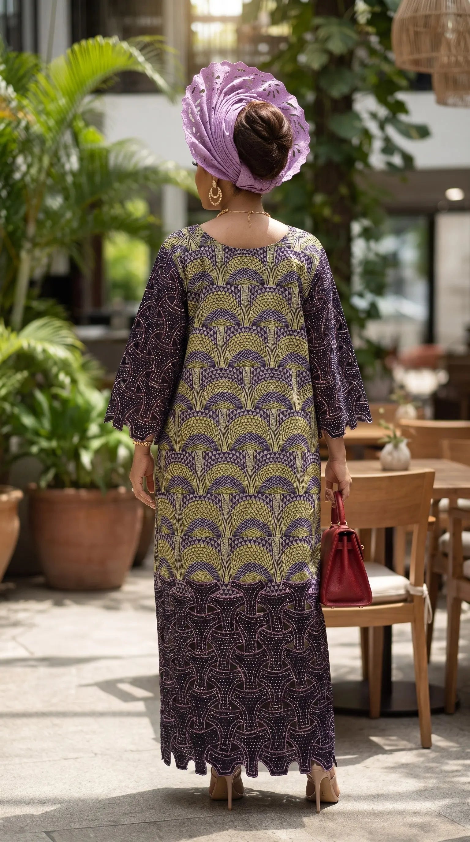 Ijooya African Embroidered Rhinestone Maxi Dress for Women