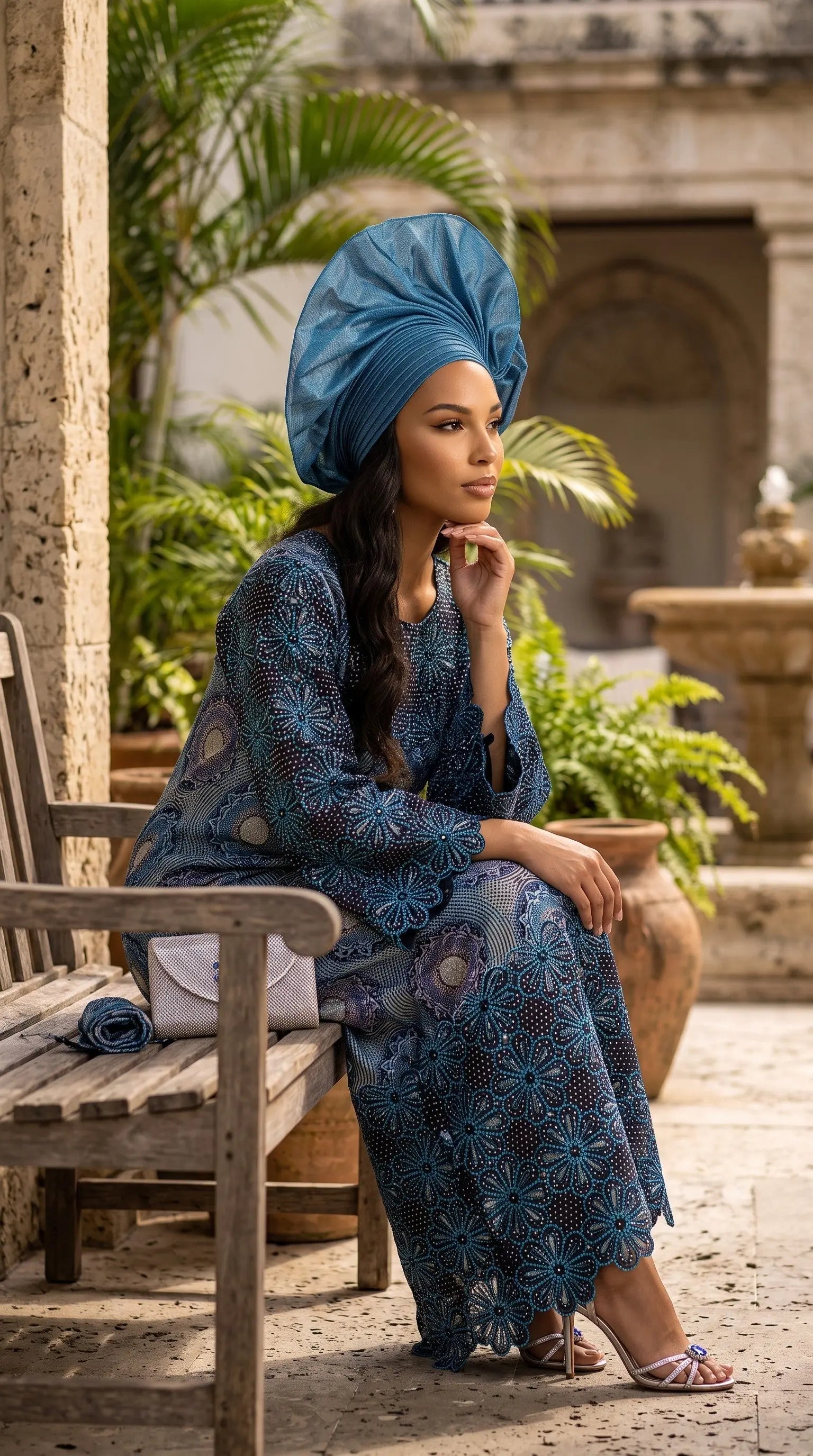 african party dress Wasope Blue Embroidered Rhinestone Ankara Maxi for Women | Nigerian African Dress | Dupsie's African Fashion DPDBTTRB Size:SIZE 6 53 Waist 1/16/2026 Strapless Floral Lace Corset