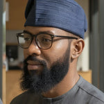 Nigerian Aso Oke Yoruba fila hat Taofik styled for African men’s fashion with luxurious African clothing and African attire for African weddings