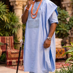 Luxury Nigerian groom African embroidered Agbada formal wedding attire for men by Dupsie's African Fashion.