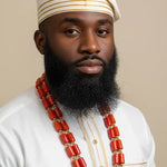 Uppa Nigerian hat for men featuring an off-white cotton design with gold embroidery