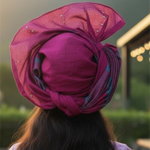 Back view of Kewa Nigerian wedding Aso Oke autogele with Velcro fastener, adjustable African hat for women by Dupsie’s African Fashion.
