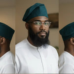 Lolu Embroidered Green Fila Kufi Elastic African Adebo Hat for Men – Handwoven Cotton Nigerian Yoruba Hat by Dupsie’s African Fashion | Premium African Clothing & African Wedding Attire DP9422H Dupsie's African Fashion