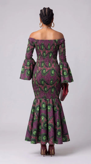 off shoulder african print dress Nikema Burgundy, Black & Green Kitenge Off-Shoulder Smocked for Women These are the towel Dress info handle:angela-crochet-cover-up-dress-black Size:GIRL-3T-FAMILY