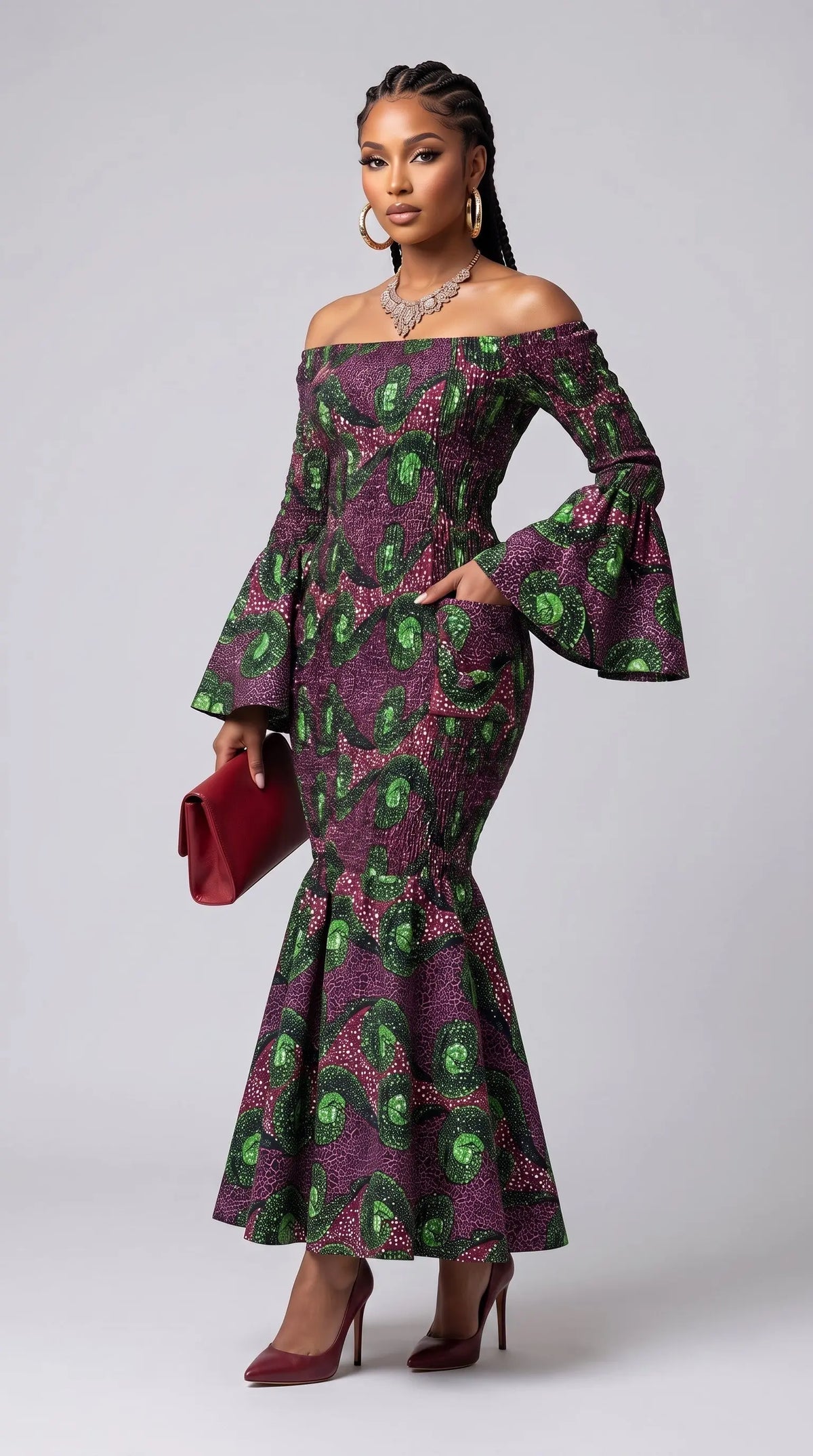 green and burgundy dress Nikema Burgundy, Black & Kitenge African Print Off-Shoulder Smocked for Women Size:15-15½ 34/35 Length Neckline FURTHER 20% AT CHECKOUT Crochet Dress Patterns –