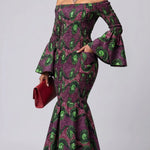 Nikema burgundy black and green Kitenge African print dress for women by Dupsie’s African Fashion