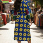 Back view of exclusive Ankara wrap dress design from Dupsie's African fashion collection.
