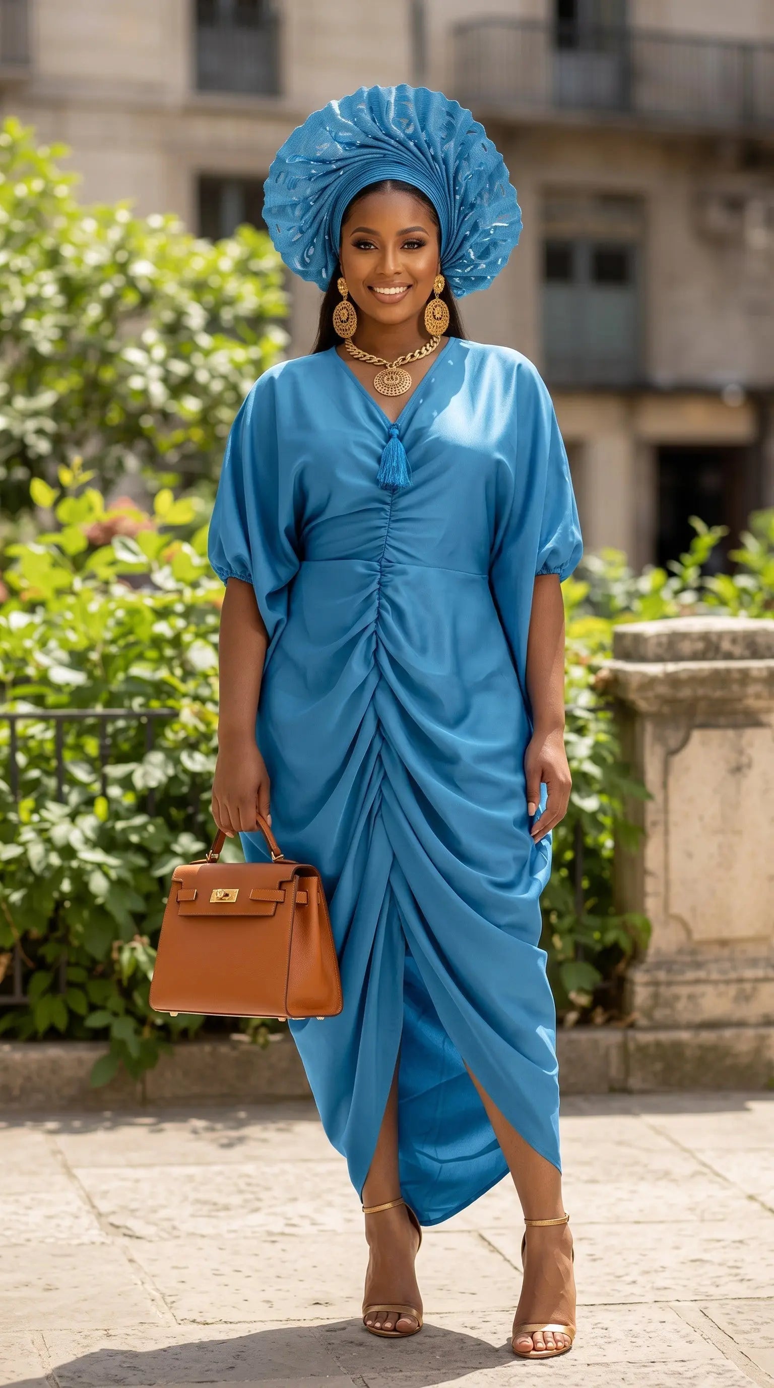 Nkimi Cerulean Blue Satin Abaya Caftan Dress for Women | African