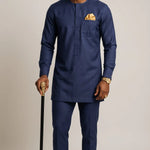 Nnamdi navy blue African Senator Kaftan set for men by Dupsie's African Fashion